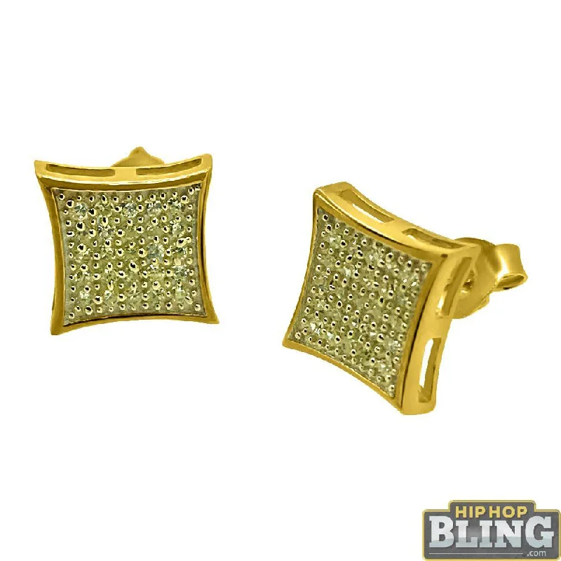 Low Beam Earrings-Canary CZ Gold Medium Kite Hip Hop Earrings