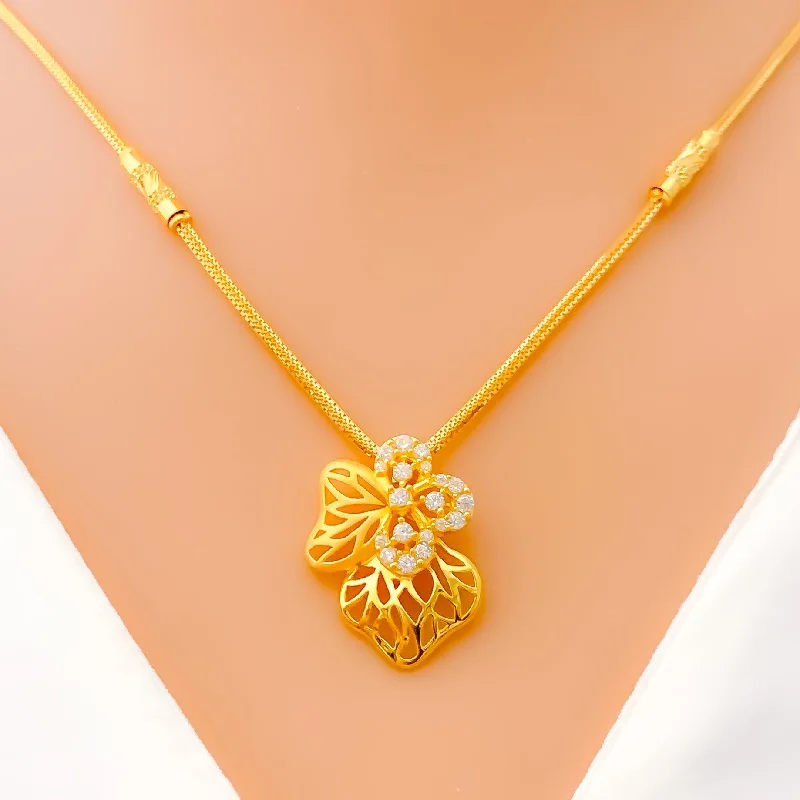 Necklaces Patch Tips-Asymmetrical Floral 22k Gold CZ Necklace Set