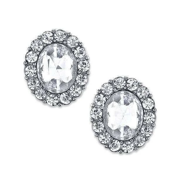 Earrings With Tight Locks-2028 Jewelry Crystal Oval Button Earrings