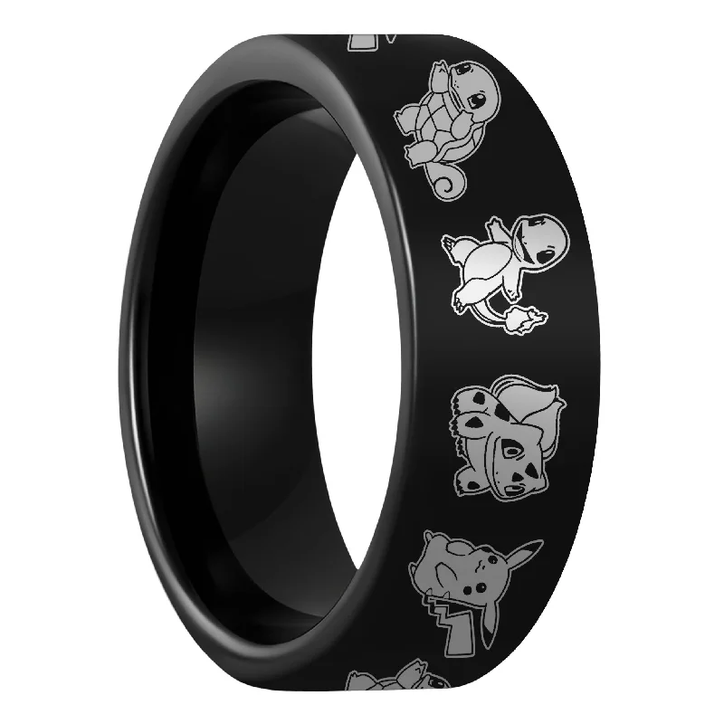 Rings For Market Days-Pokemon Black Tungsten Men's Wedding Band