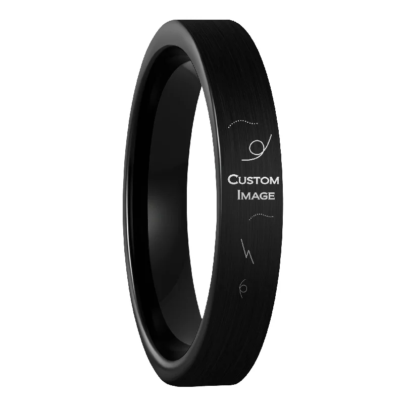 Premium Rings For Craft-Custom Image Engraved Brushed Black Tungsten Women's Ring