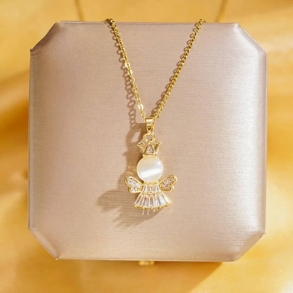 Necklaces Hold Test-Wholesale Elegant Lady Streetwear Angel 304 Stainless Steel Copper Inlay 18K Gold Plated K Gold Plated Opal Zircon Pendant Necklace