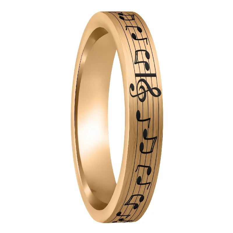 Rings For Fiery Shades-Music Notes Brushed Rose Gold Tungsten Women's Wedding Band