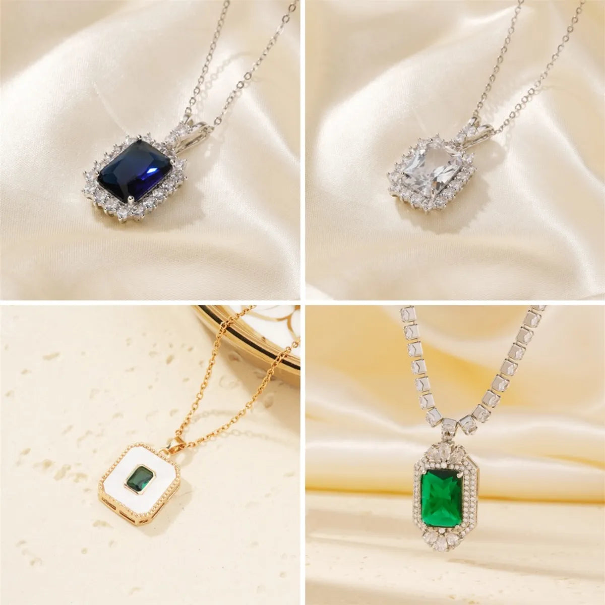 Necklaces For Thick Hair-304 Stainless Steel Copper K Gold Plated Rhodium Plated Elegant Cute Shiny Inlay Square Zircon Pendant Necklace