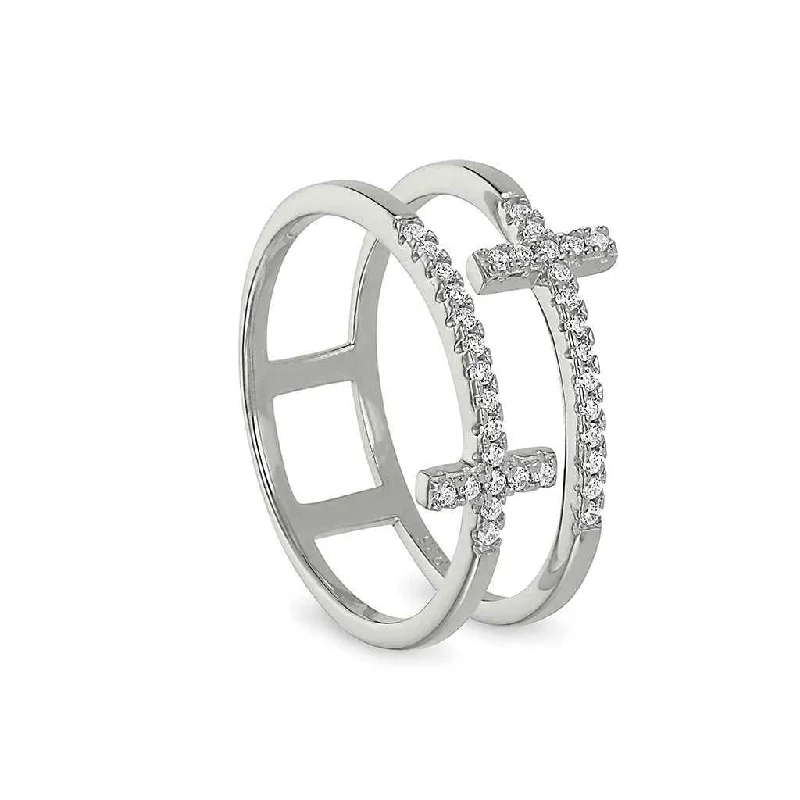 Rings For Whispered Sparkle-Sterling Silver Negative Space Cross Women's Ring