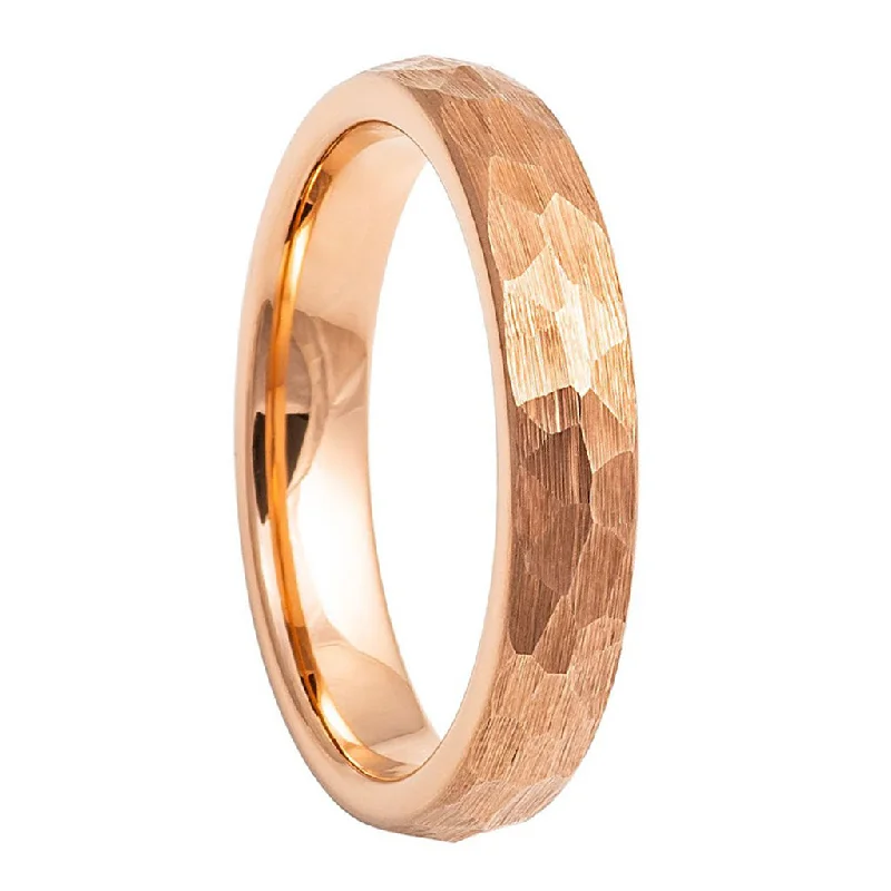 Rings For Sprawling Palms-Hammered Rose Gold Brushed Tungsten Women's Wedding Band