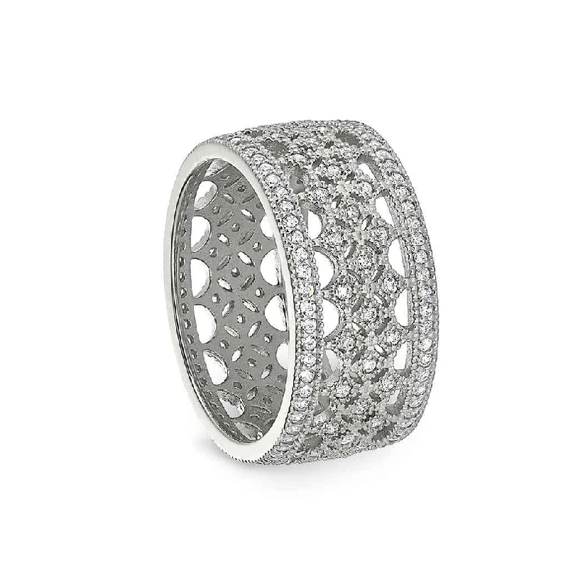 Rings Aura Boosters-Sterling Silver Vintage-Inspired Women's Ring with Simulated Diamonds