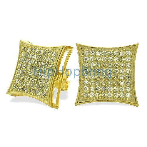 Earrings For Self Flair-XXL Kite Gold Vermeil CZ Micro Pave Earrings .925 Silver