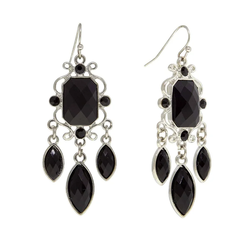 Earrings Wear Rules-2028 Jewelry Black Octagon & Oval Crystal Drop Earrings