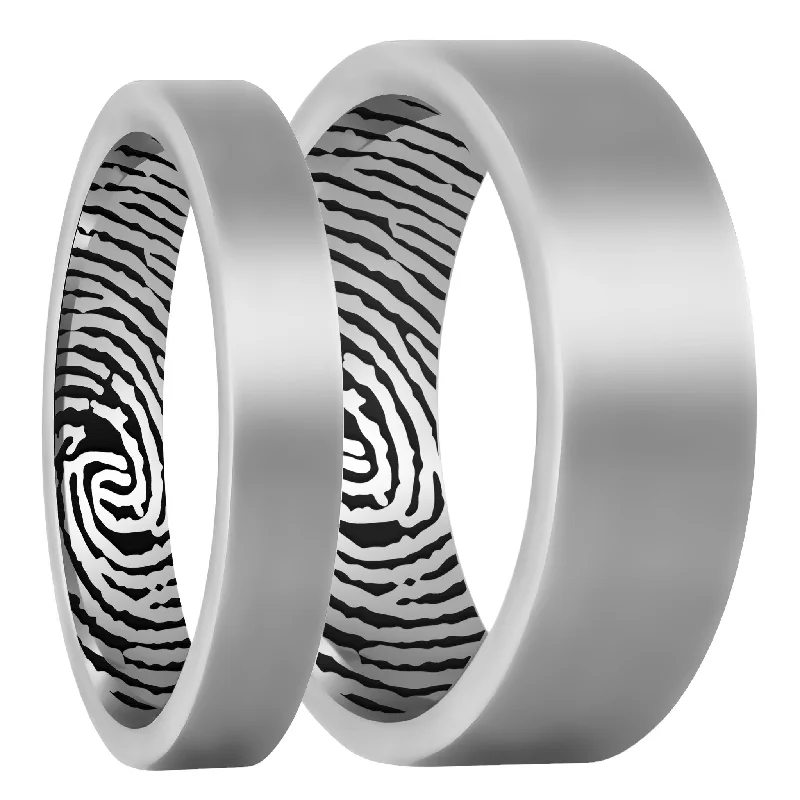 Rings For Seasoned Grace-Custom Inside Fingerprint Tungsten Couple's Matching Ring Set