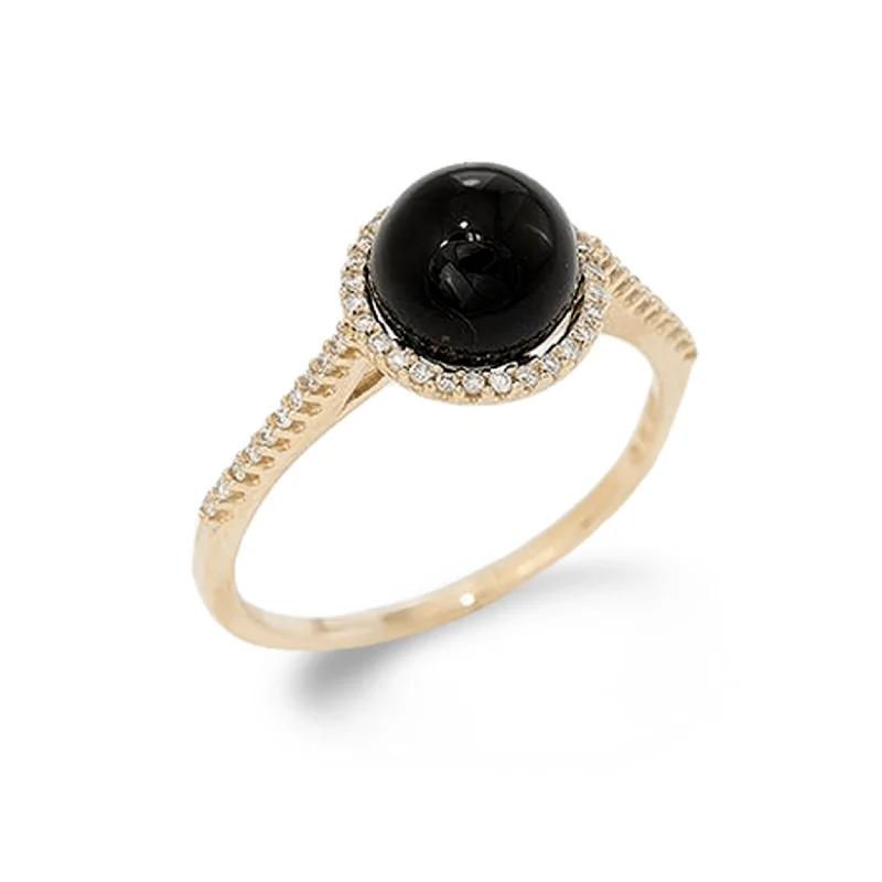 Mini Rings For Delicacy-Black Coral Halo Ring in Gold with Diamonds - 7-7.9mm