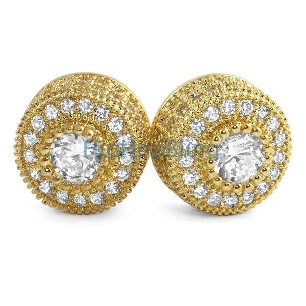 Earrings Patch Tips-Gold Mega 3D Cluster CZ Iced Out Earrings