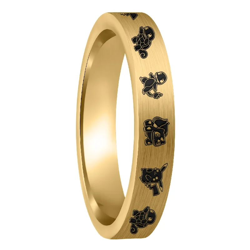 Rings Rotation Tips-Pokemon Brushed Gold Tungsten Women's Wedding Band