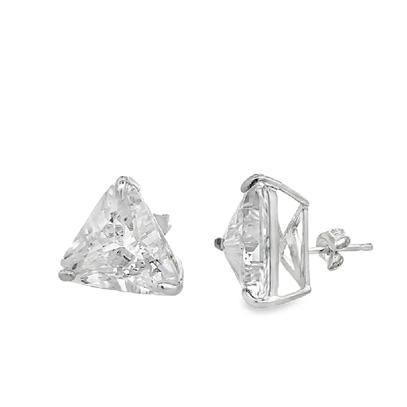 Earrings For Small Ones-15MM Trillion Cut CZ Stud Earrings .925 Sterling Silver