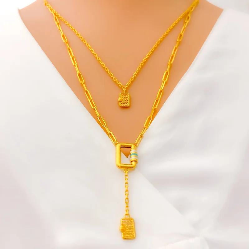 Necklaces For Thin Frames-Gleaming Opulent 21k Gold Dual Necklace Set