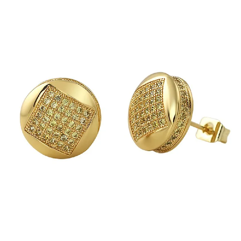 Solid Earrings For Presence-3D Square in Circle Lemonade CZ Bling Bling Earrings