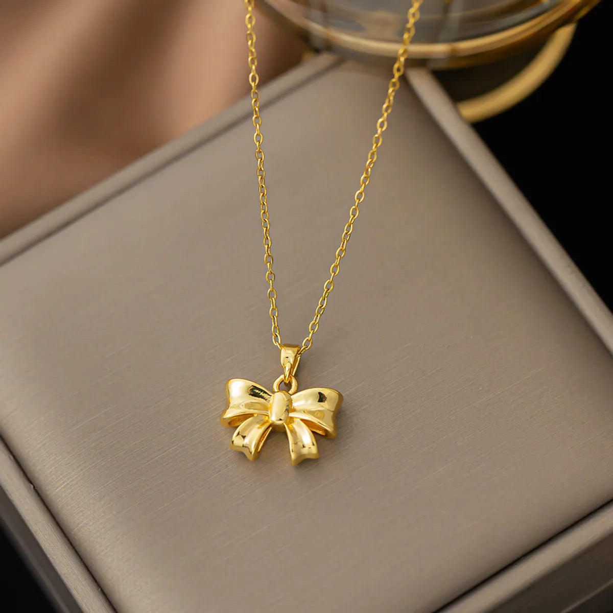 Necklaces For Hair Ties-Titanium Steel Copper Gold Plated Simple Style Bow Knot Pendant Necklace