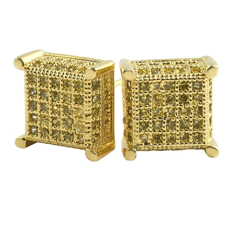 Earrings For Shore Vibes-3D Cube CZ Lemonade Bling Bling Earrings