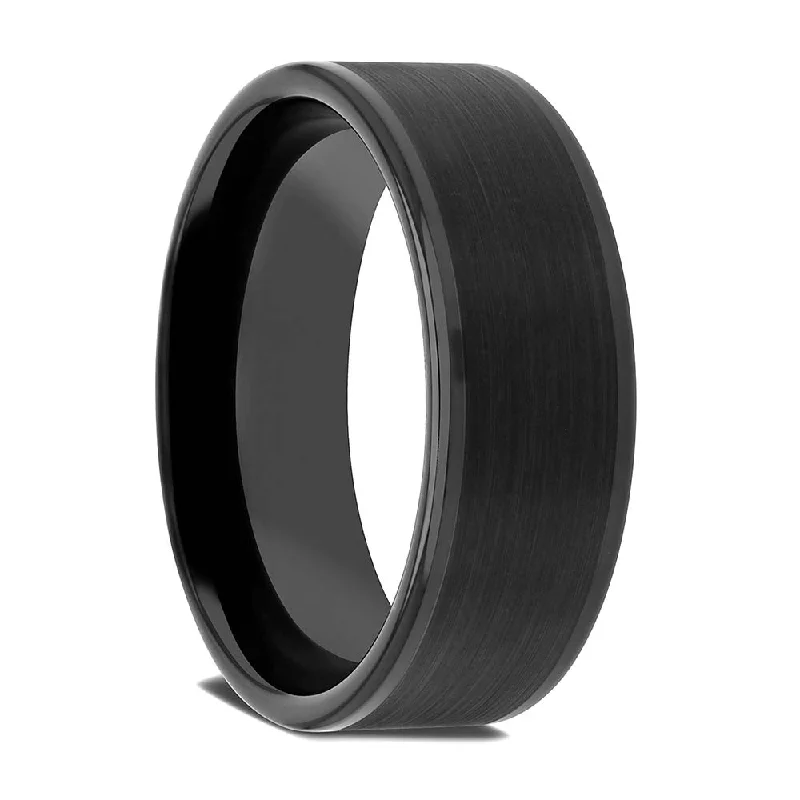 Rings For Quiet Spark-Brushed Center Black Tungsten Men's Wedding Band