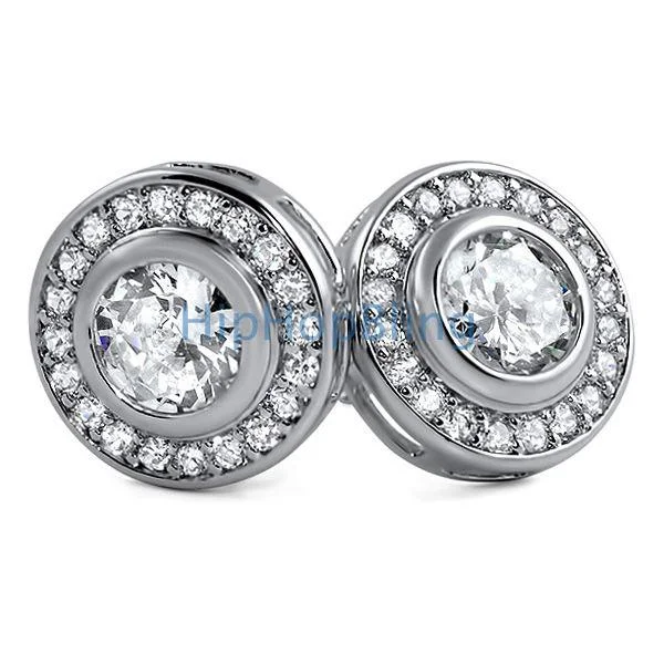 Earrings For Calm Pop-Rhodium Solitaire Circle CZ Bling Earrings