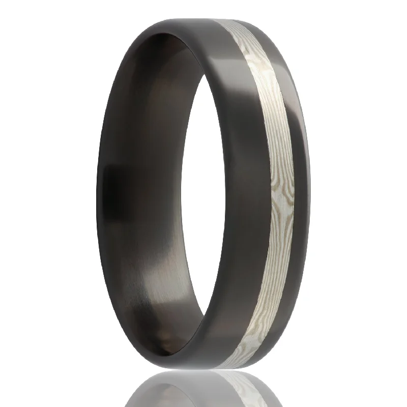 Rings With Asymmetrical Cuts-14k White Gold & Sterling Silver Mokume Gane Inlay Wedding Band