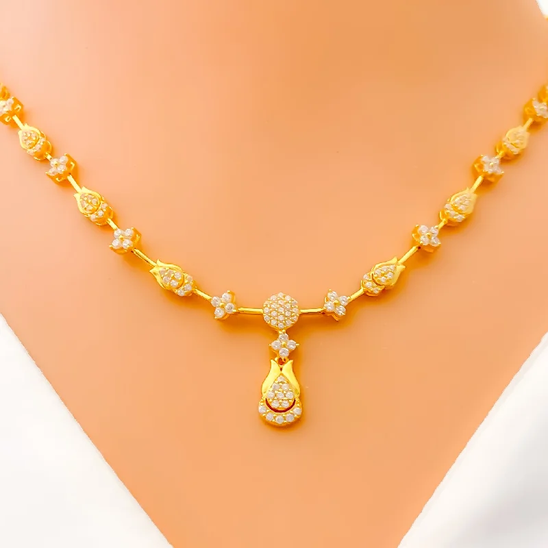 Necklaces Shine Routine-Luxurious Alluring Drop 22k Gold CZ Necklace Set