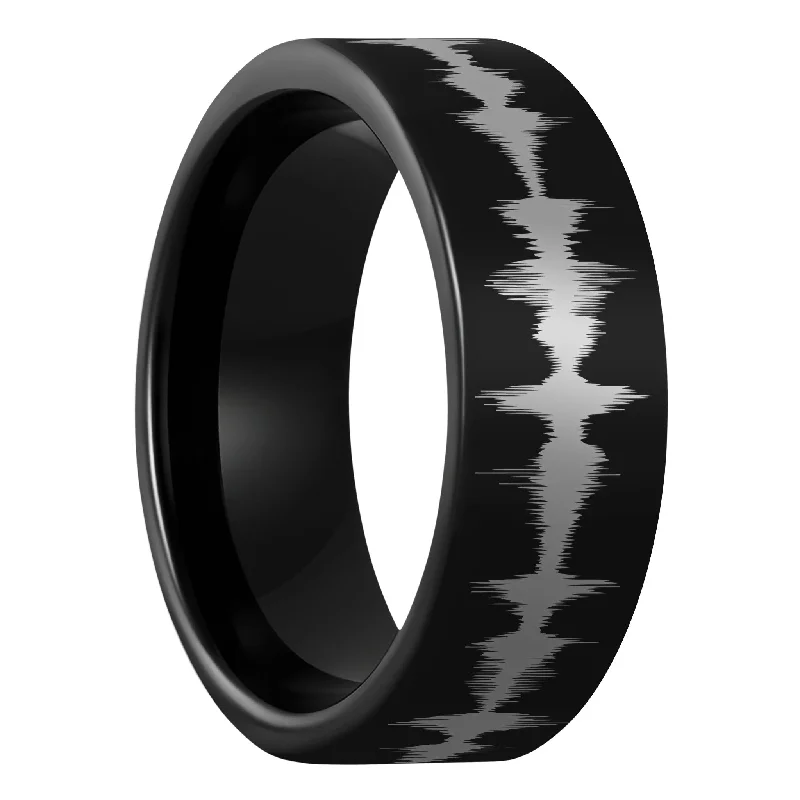 Rings For Radiant Glow-Custom Soundwave Black Tungsten Men's Ring