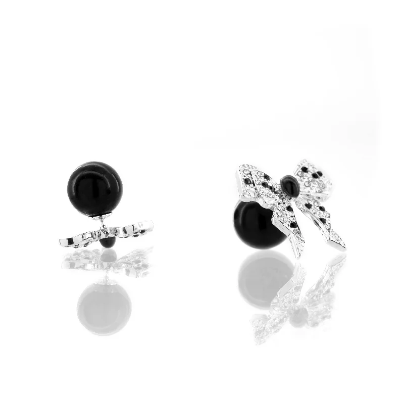 Earrings Grip Tips-Diamonique Bow Double Studs - B/W