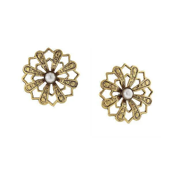 Earrings Keep Hints-1928 Jewelry Flower & Faux Pearl Stud Earrings