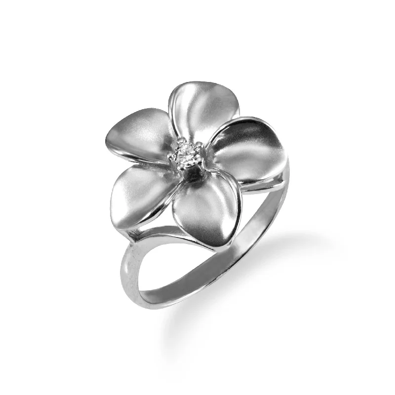 Rings For Polished Bobs-Plumeria Ring in White Gold with Diamond - 16mm