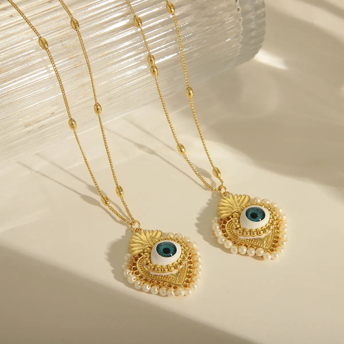 Necklaces For Office Looks-Seed Bead Copper 18K Gold Plated Devil'S Eye Heart Shape Pendant Necklace