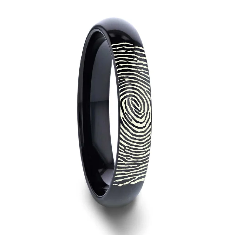 Rings For Whispering Elegance-Custom Fingerprint Engraved Black Tungsten Women's Ring