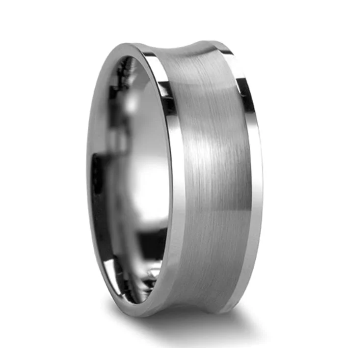 Rings Brilliance Tests-Concave Brushed Finish Tungsten Men's Wedding Band