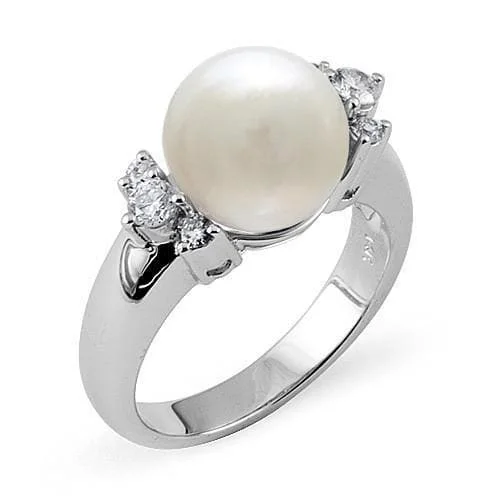 Rings For Spotlight Glam-South Sea White Pearl Ring in White Gold with Diamonds - 10-11mm