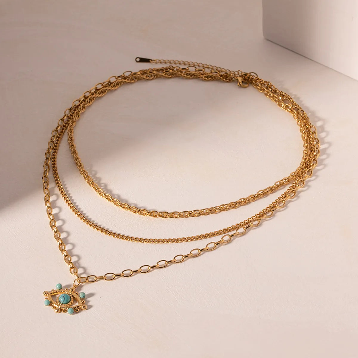 Necklaces With Quartz Bits-Simple Style Devil's Eye Stainless Steel Plating Inlay Turquoise 18k Gold Plated Three Layer Necklace