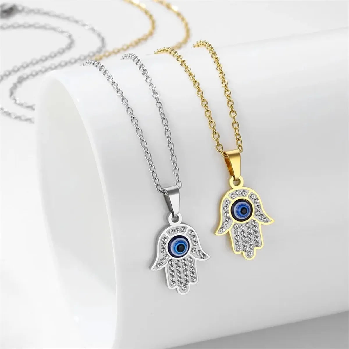 Necklaces For Low Pop-Simple Style Commute Devil's Eye Stainless Steel Plating Inlay Rhinestones 18k Gold Plated Pendant Necklace