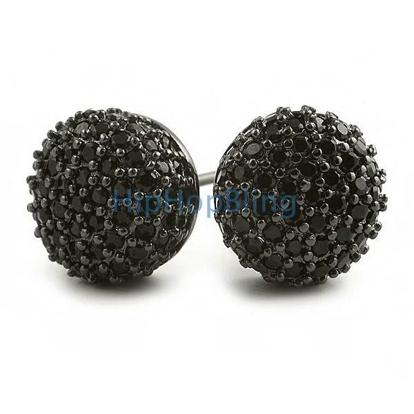 Earrings For Sharp Looks-Cylinder Black CZ Micro Pave Hip Hop Earrings