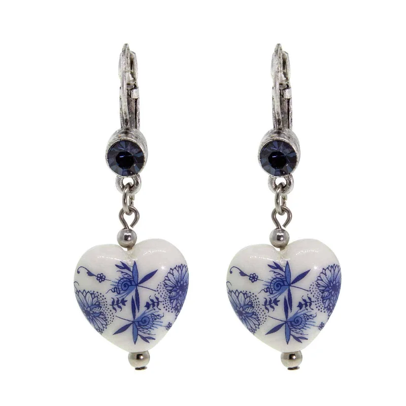 Earrings Shine Care-1928 Jewelry Blue Willow Blue Stone Heart Drop Earrings