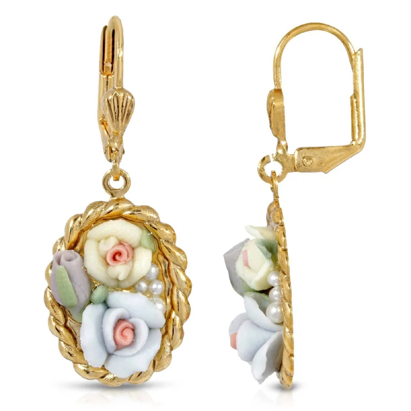 Earrings For Thick Days-1928 Jewelry Multicolor Porcelain Rose Faux Pearl Drop Earrings