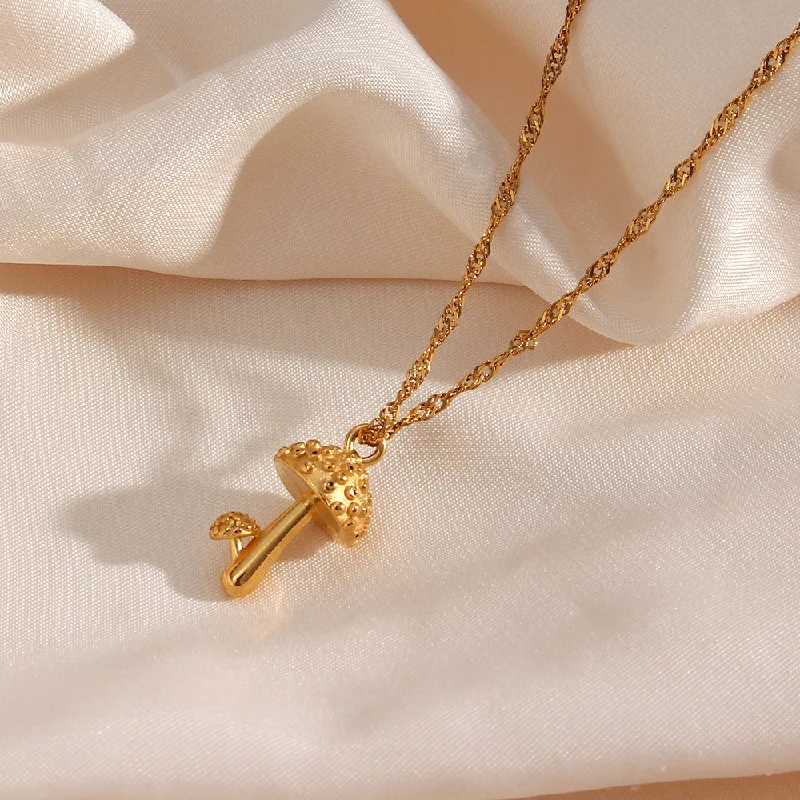 Pure Necklaces For Charm-Cute Mushroom Stainless Steel Plating Gold Plated Necklace