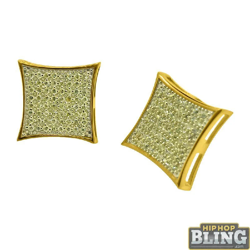 Earrings For Lean Ears-Canary CZ Gold XXL Kite Hip Hop Earrings