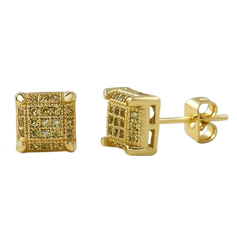 Fresh Glow Earrings-Small Cube Canary Gold CZ Micro Pave Earrings