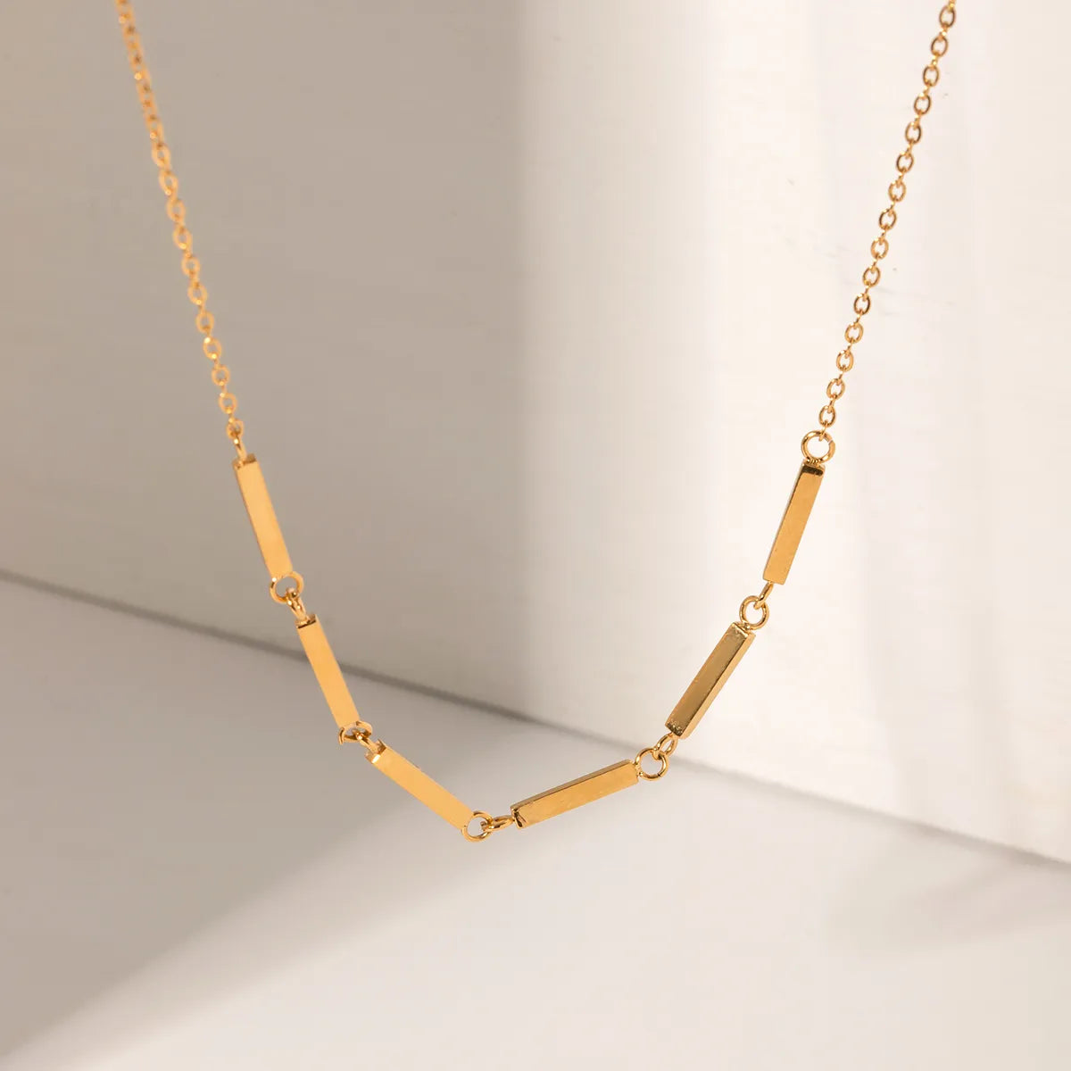 Necklaces For Stacked Style-Stainless Steel 18K Gold Plated Simple Style Rectangle Inlay Rhinestones Necklace