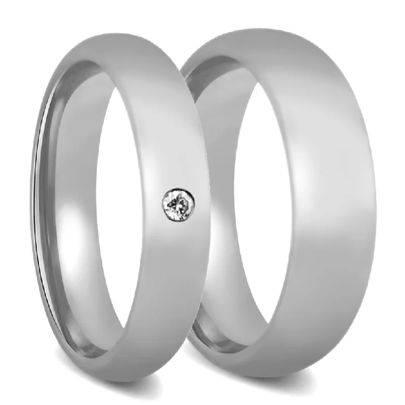 Rings Mineral Options-Couple's Diamond Tungsten Wedding Band Matching Set