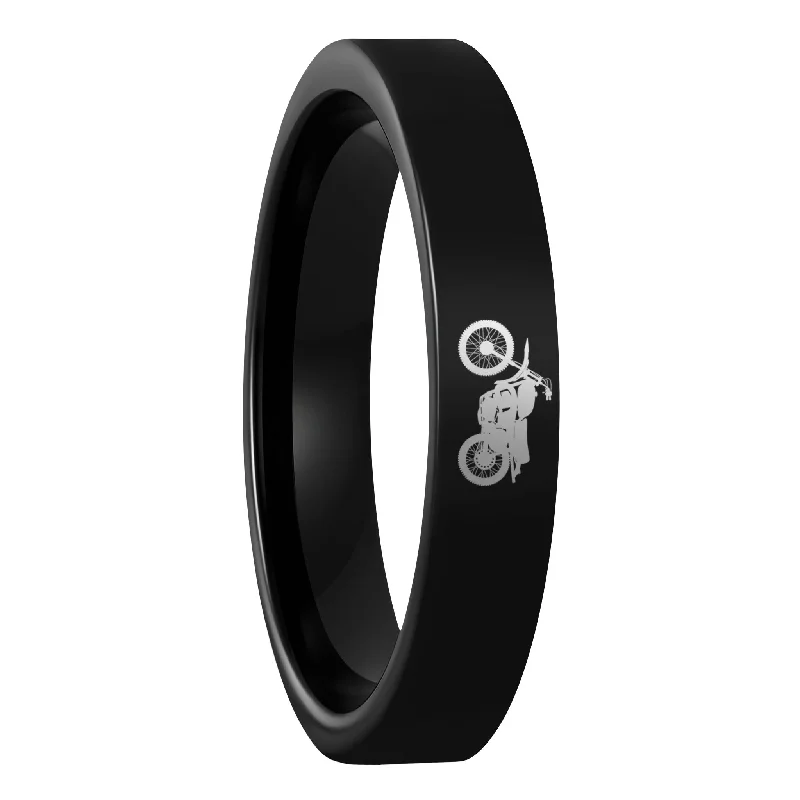 Rings Trending Favorites-Dirt Bike Black Tungsten Women's Wedding Band