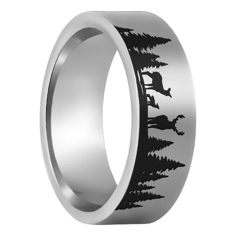 Rings Wear Scores-Deer & Landscape Scene Tungsten Men's Wedding Band