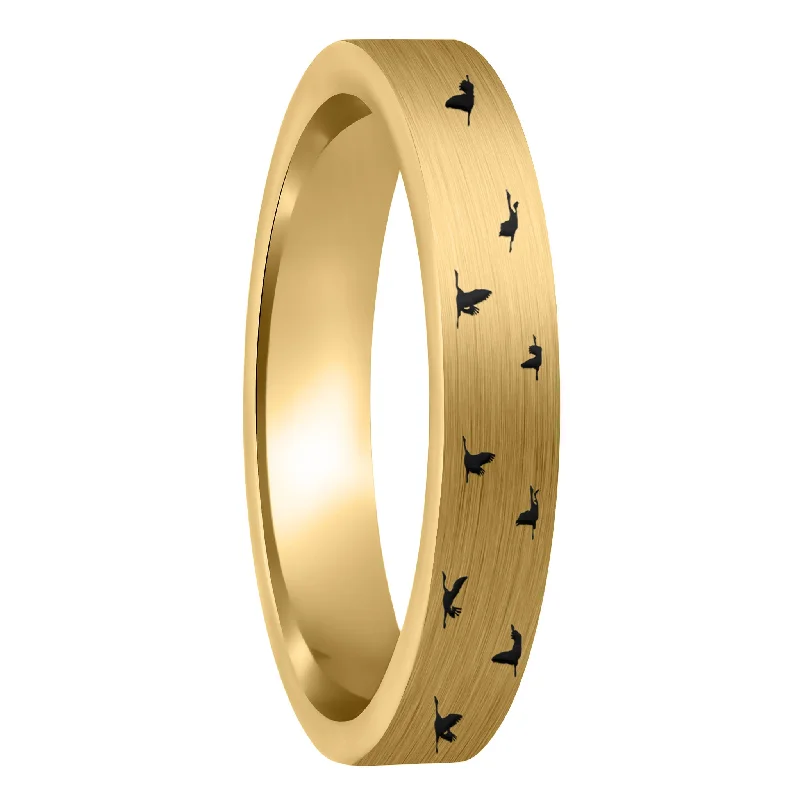 Robust Rings For Commanding Style-Bird Flock Brushed Gold Tungsten Women's Wedding Band