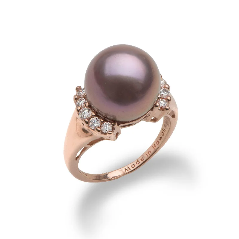 Rings For Twilight Glow-Lilac Freshwater Pearl Ring in Rose Gold with Diamonds - 12-13mm