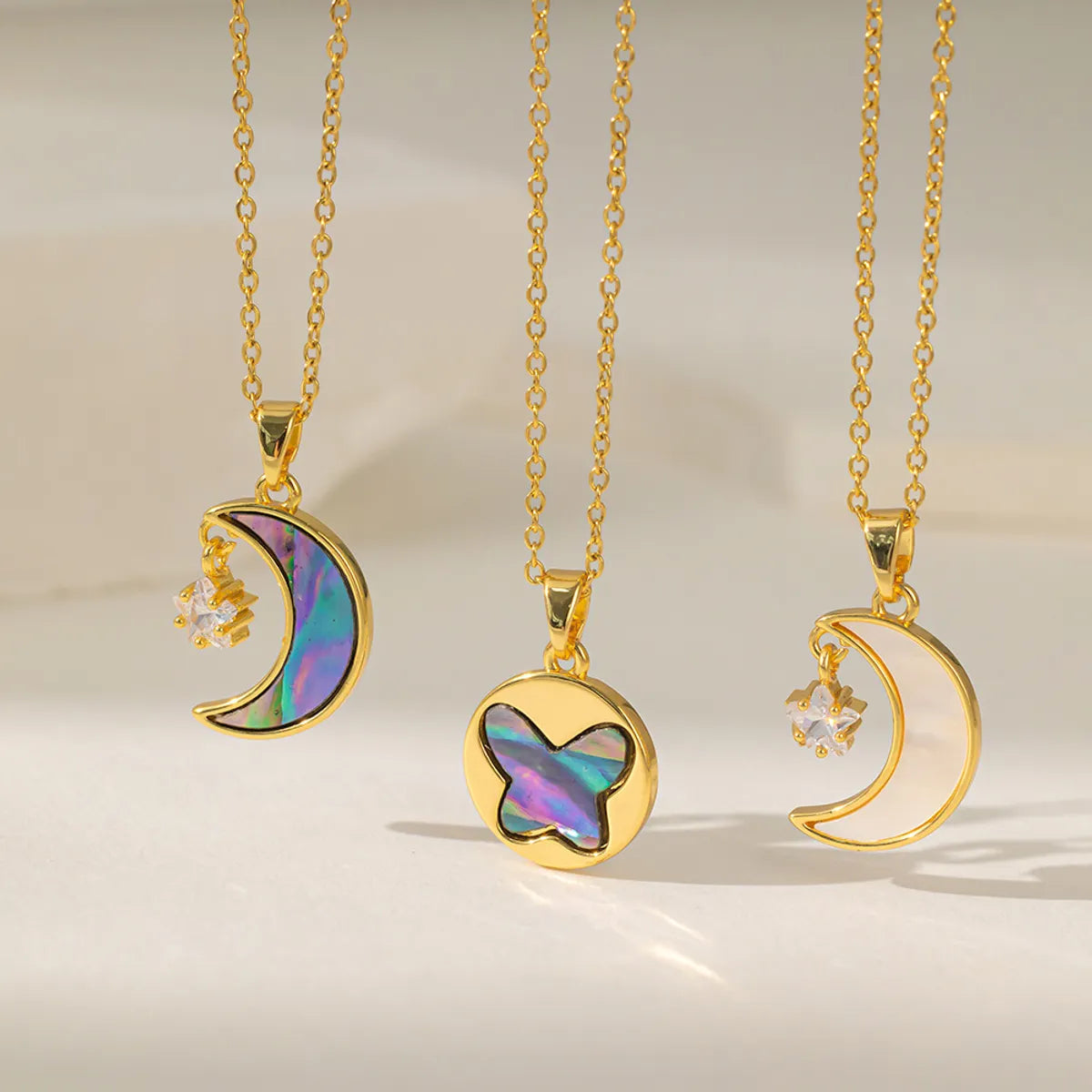 Necklaces For Full Pendants-304 Stainless Steel Copper 18K Gold Plated Casual Simple Style Commute Inlay Moon Butterfly Acrylic Artificial Rhinestones Pendant Necklace Necklace