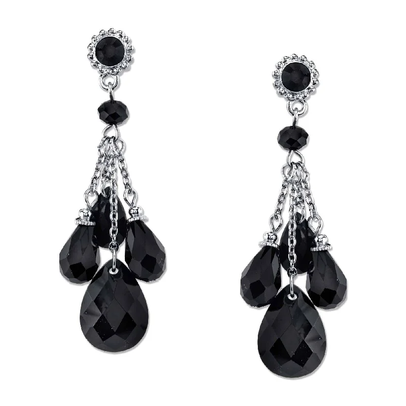 Earrings For Cold Fun-2028 Jewelry Jet Black Briolette & Teardrop Beaded Dangling Earrings